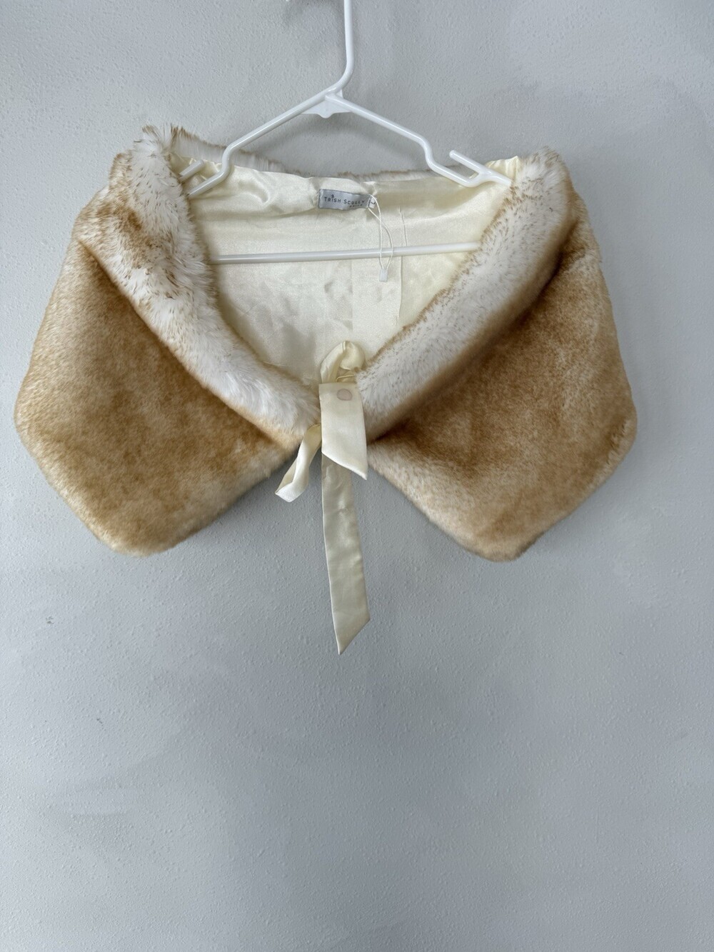 Trish Scully Child Girls Faux Fur Wrap Arm Jacket Coat Tie One Size M Beige Tan